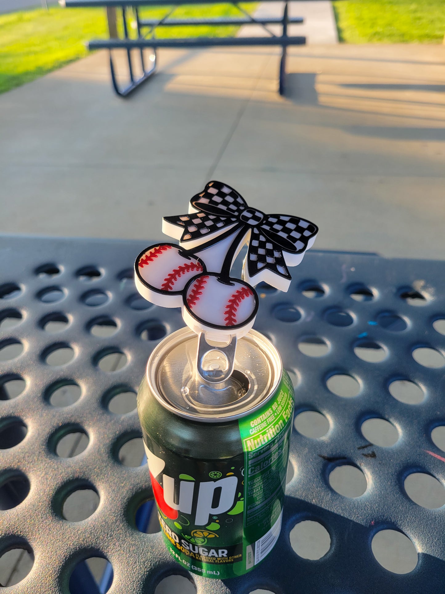 Checkered Bow Baseball Cherry Can Opener Keychain