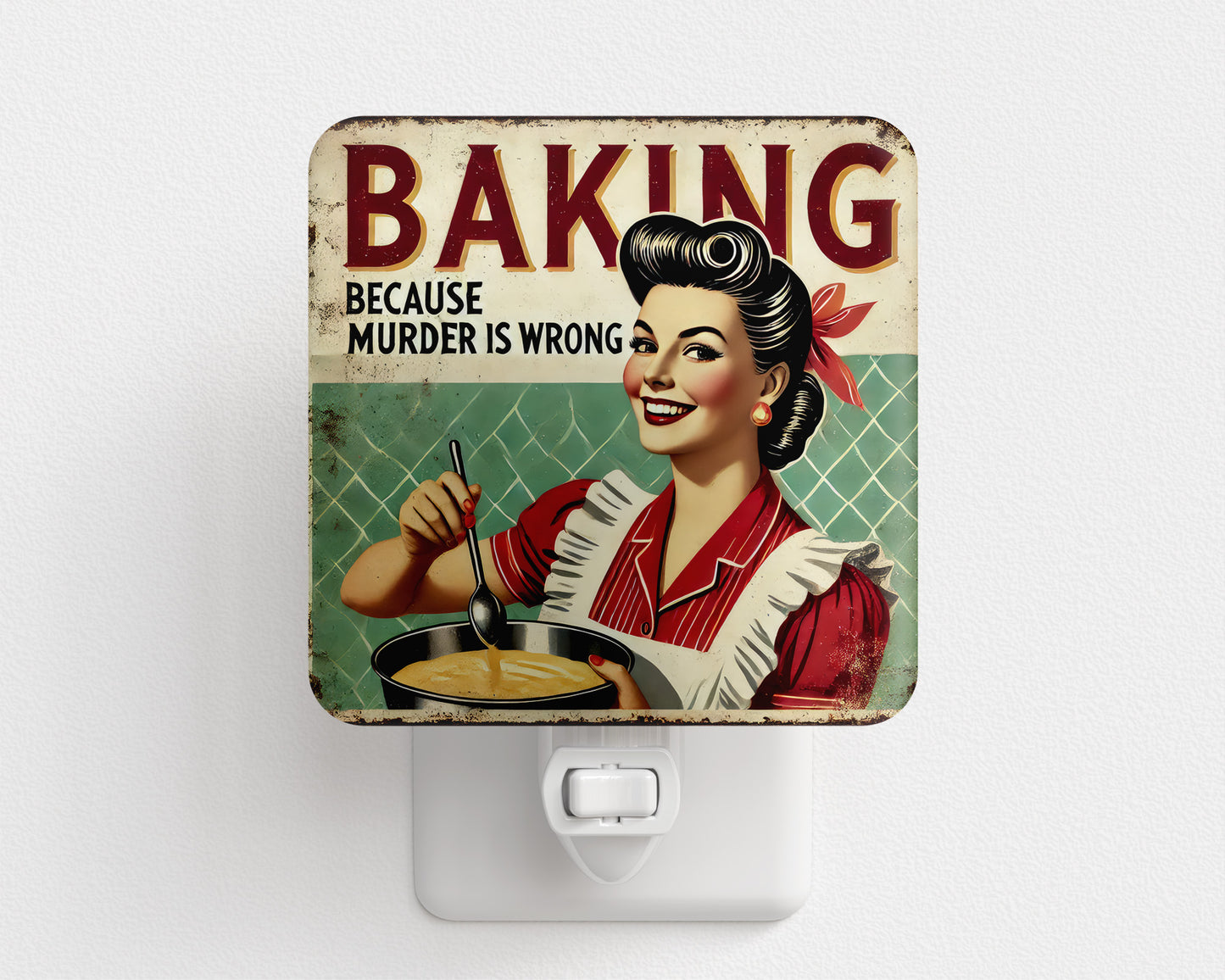 Baking Because Murder is Wrong Plug-In Night Light – Funny Kitchen Decor & Gift for Bakers