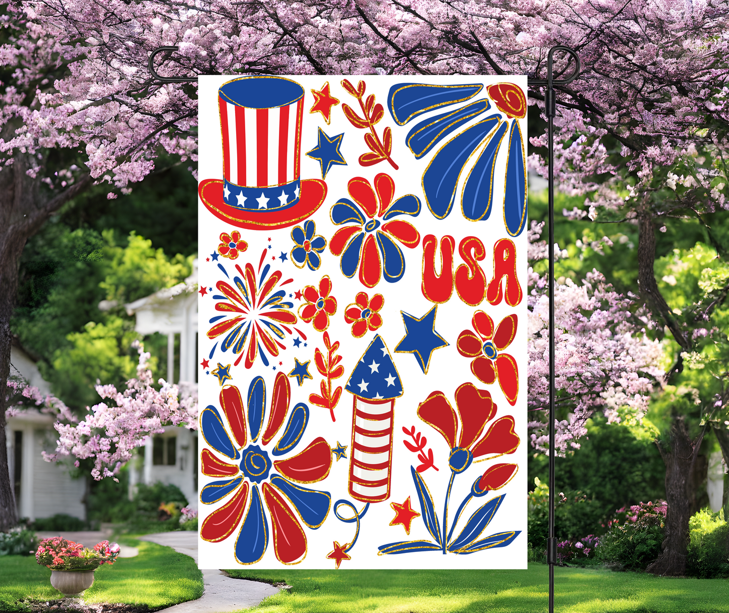 Boho 4th of July Garden Flag