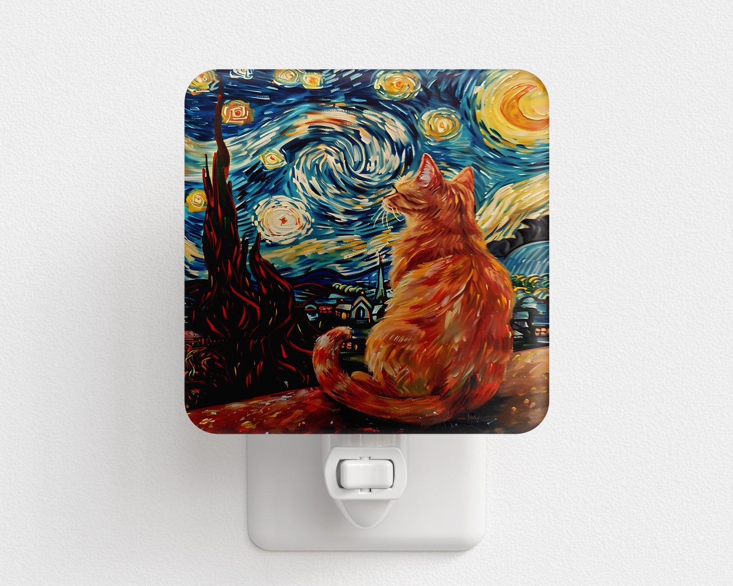 Cat Van Gogh Plug-In Night Light – Artistic LED Night Light for Cat Lovers and Art Enthusiasts