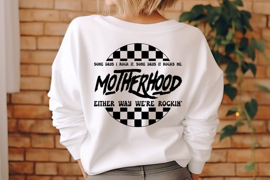 Stylish Checkered Flag Motherhood Sweatshirt Collection | Trendy Motherhood Apparel
