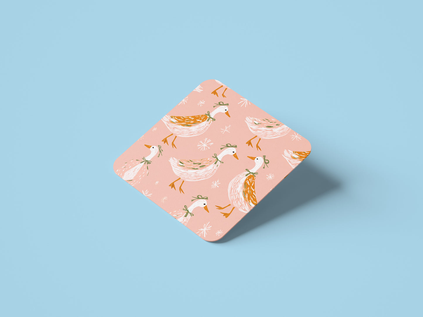 Pink Christmas Goose Ceramic Coasters