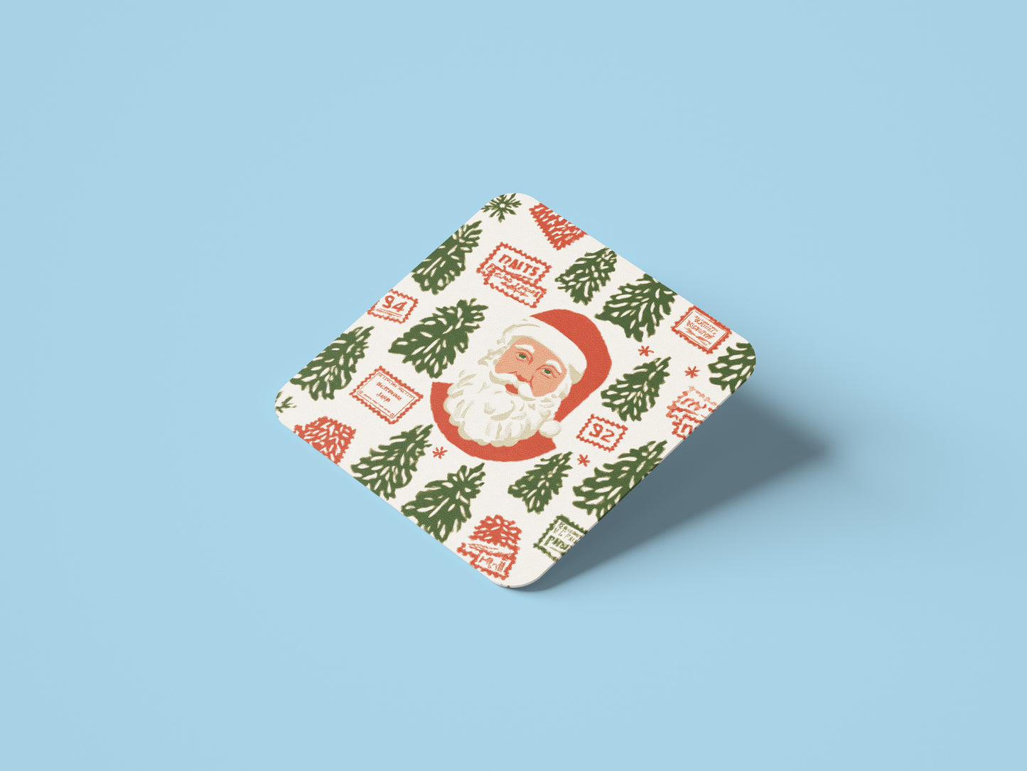 Retro Santa with Trees Ceramic Coasters