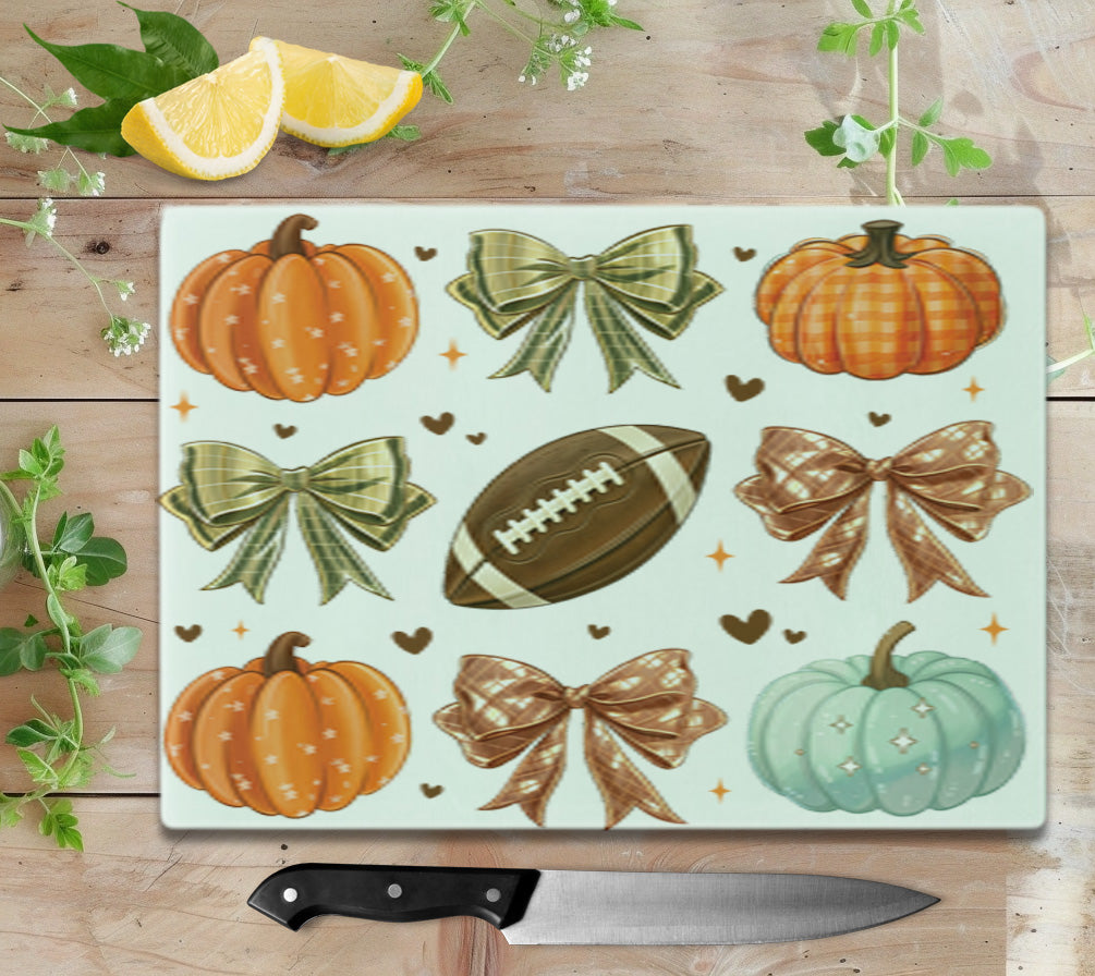 Boho Coquette Football Glass Cutting Board