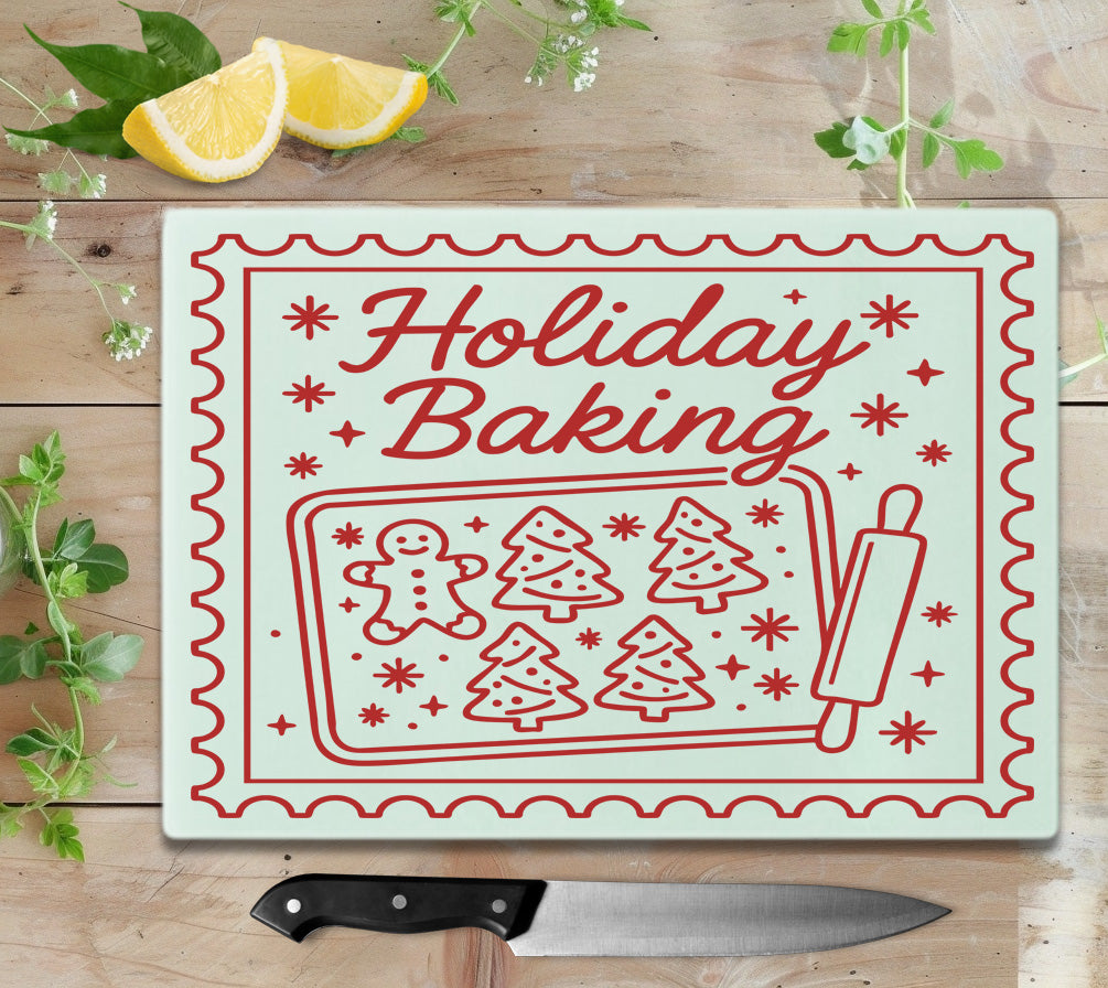 Holiday Baking Design Glass Cutting Board