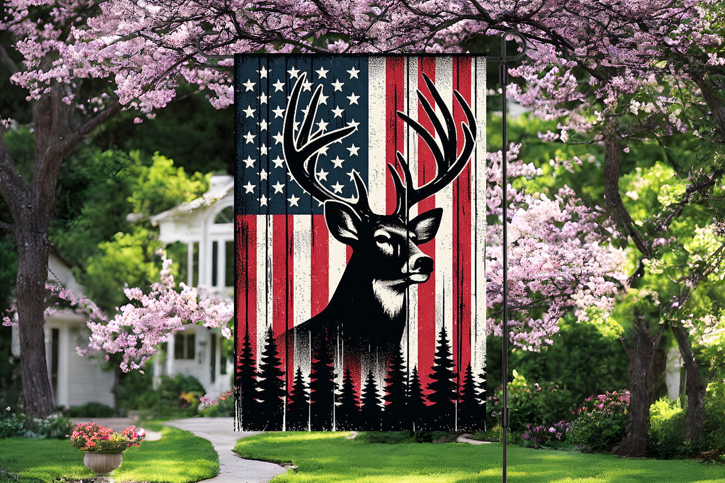 American Flag with Deer Garden Flag