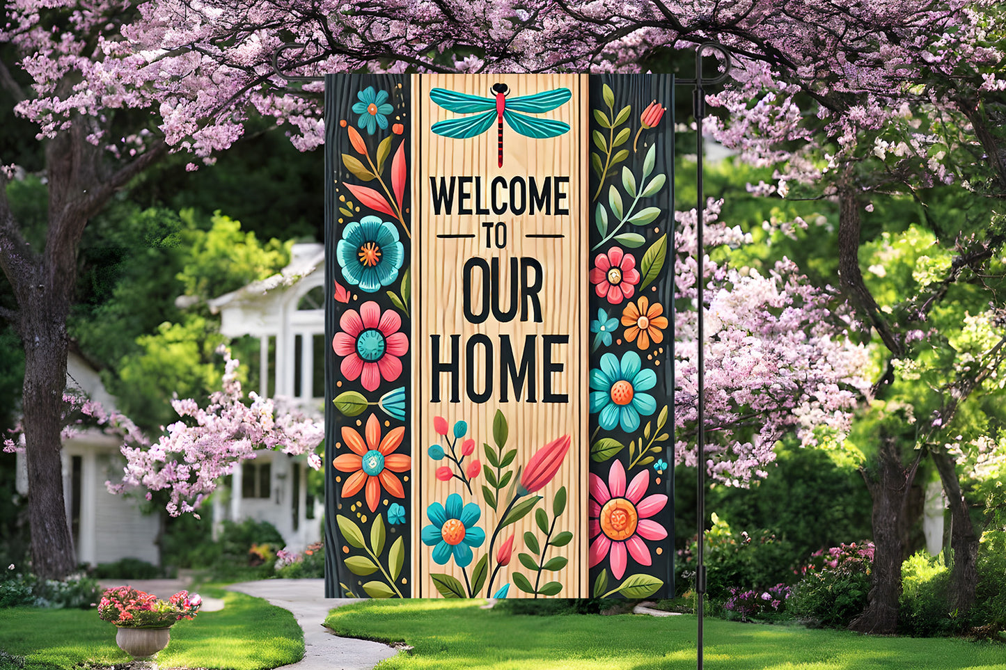 Dragonfly - Welcome to Our Home Garden Flag