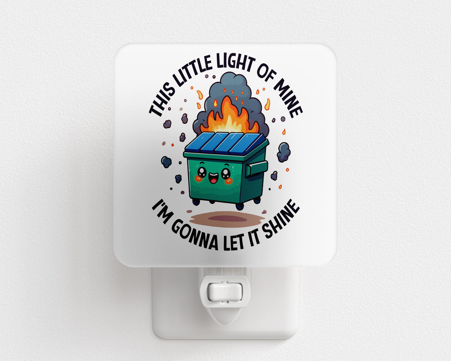 Cute Dumpster Fire Plug-In Night Light – Funny LED Night Light with Whimsical Vibes