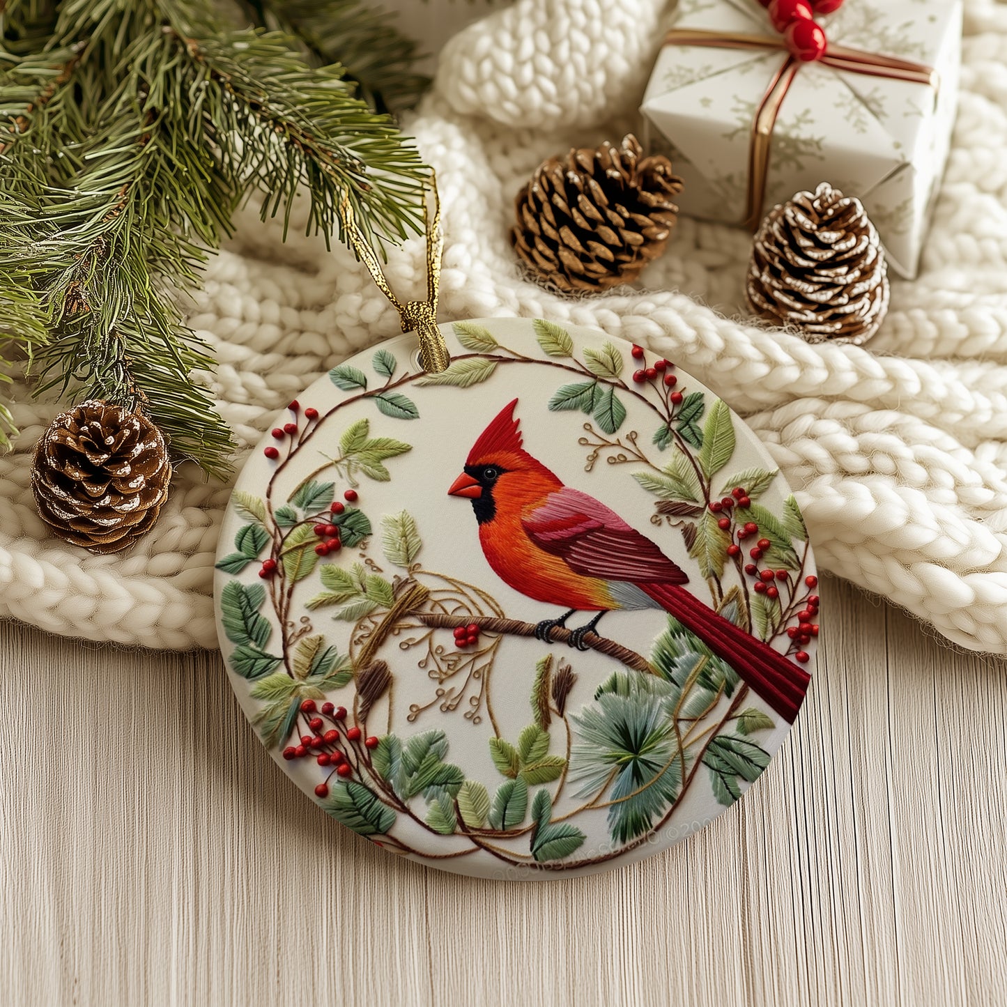 Cardinal Embroidery Ornament