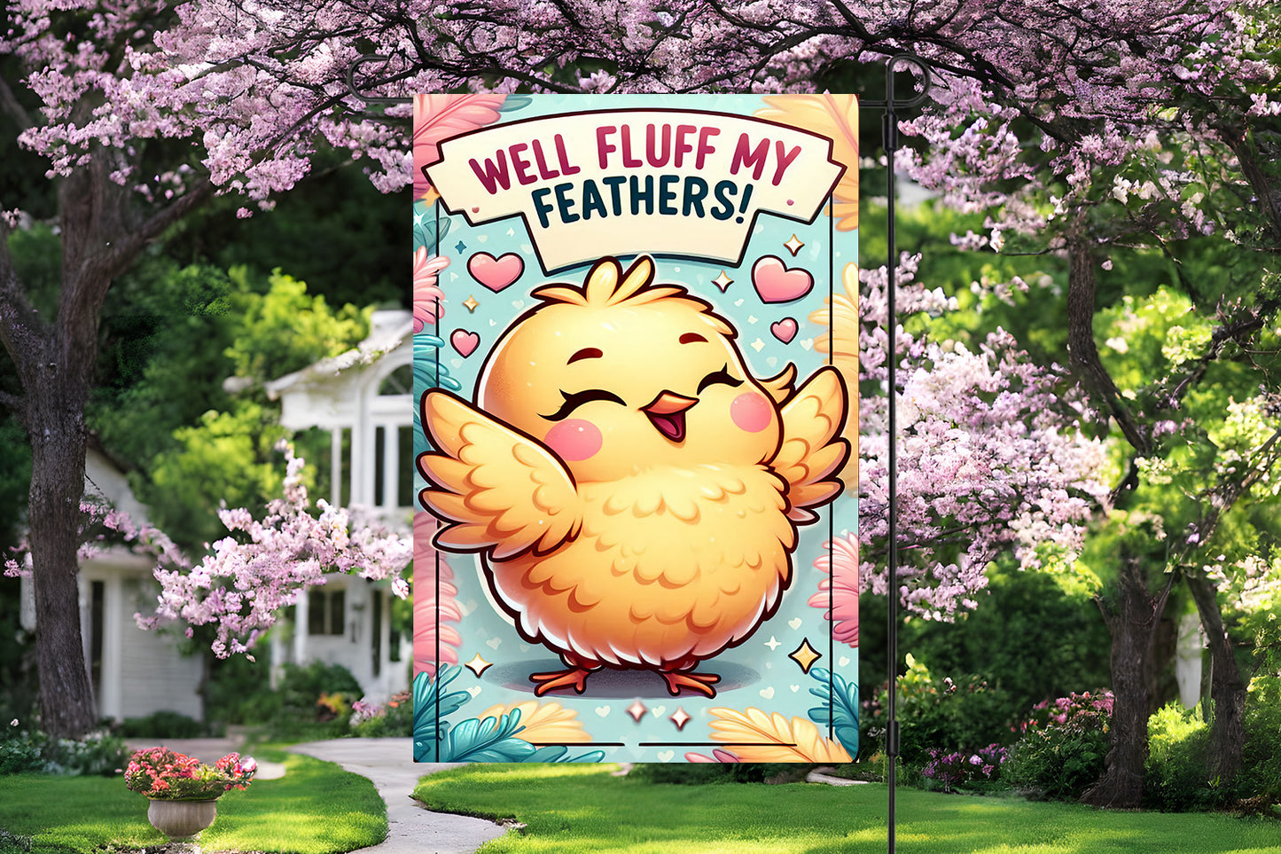 Fluff My Feathers Chick Garden Flag