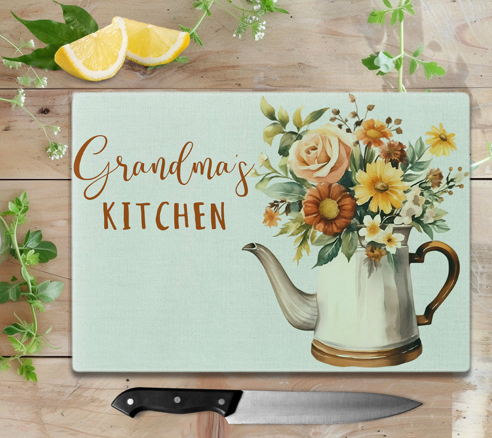 Grandma’s Kitchen Floral Pitcher Glass Cutting Board