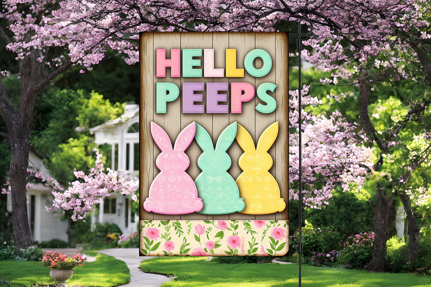 Hello Peeps Garden Flag