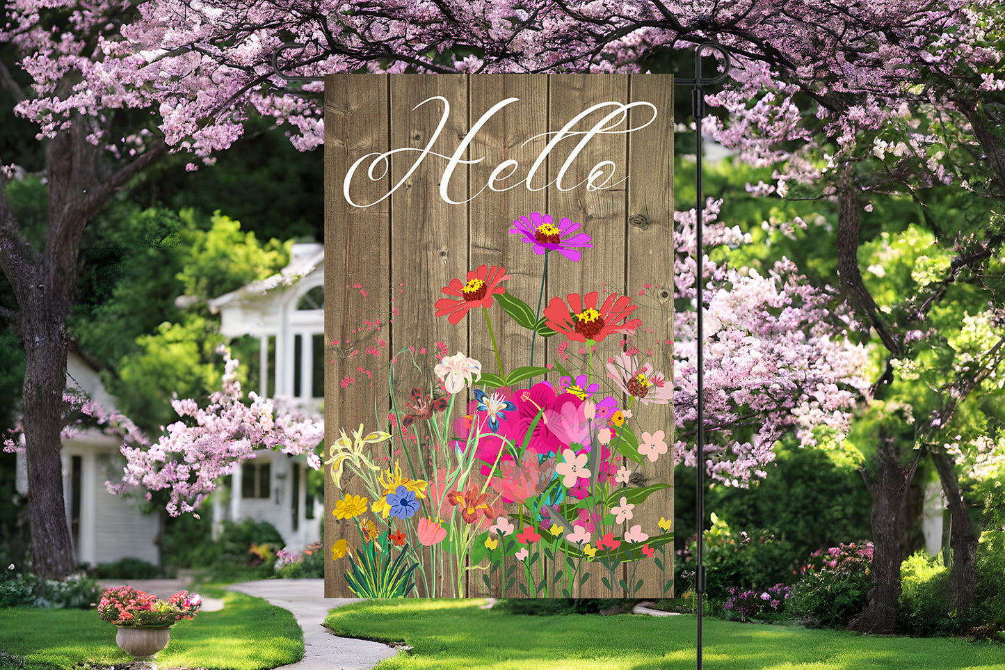 Hello Spring Floral Garden Flag