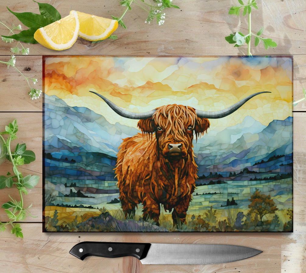 Highland Cow Glass Cutting Board