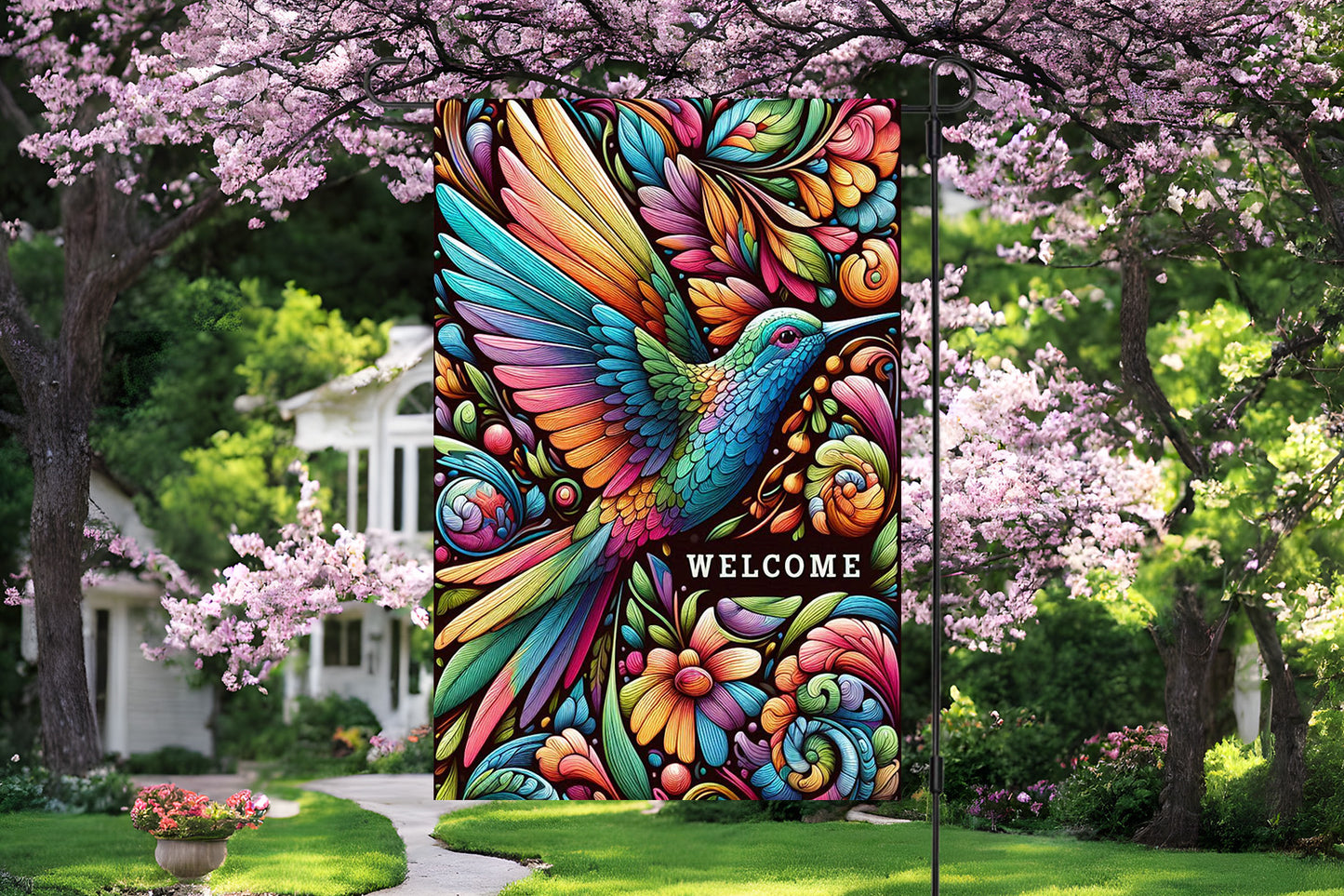 Hummingbird Welcome Garden Flag