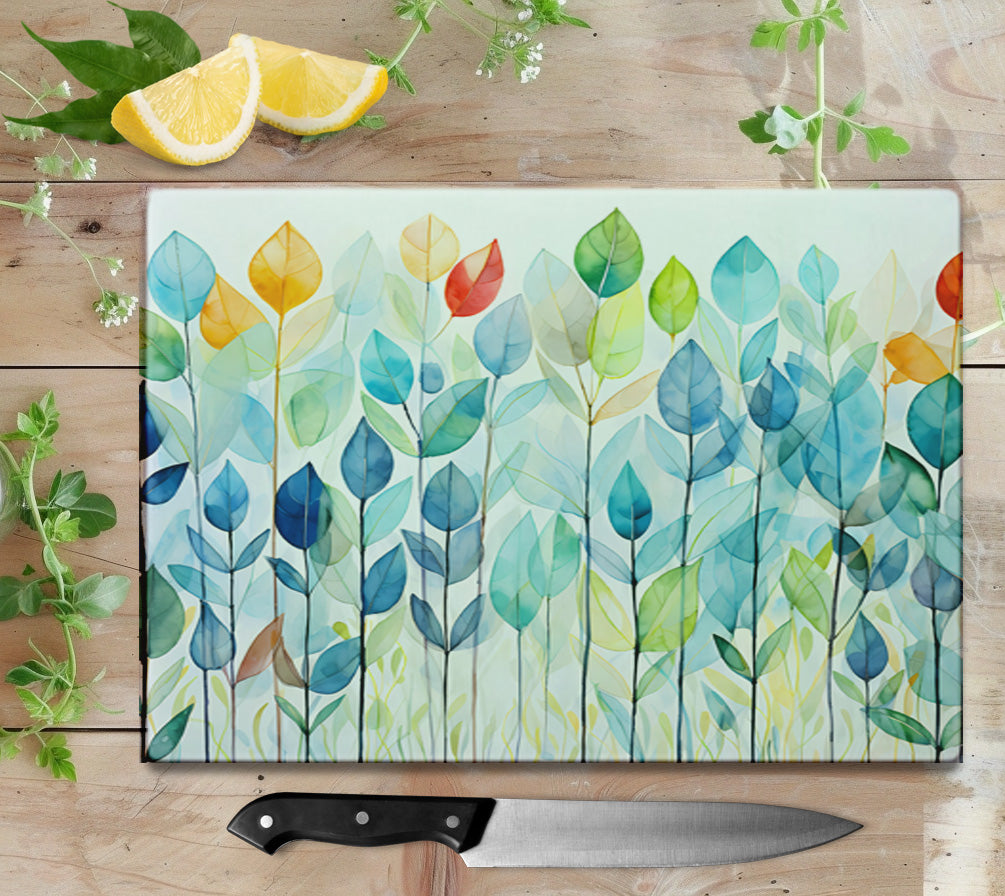 Colorful Leaves Glass Cutting Board