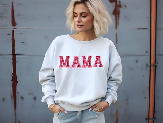 Stylish Faux Sequin MAMA Sweatshirt  | Trendy Motherhood Apparel