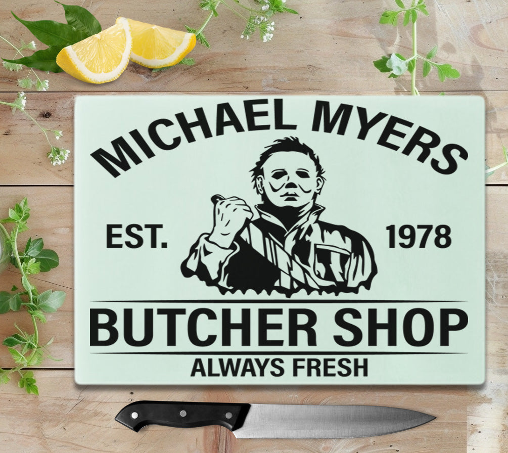 Halloween Butcher Shop Glass Cutting Board