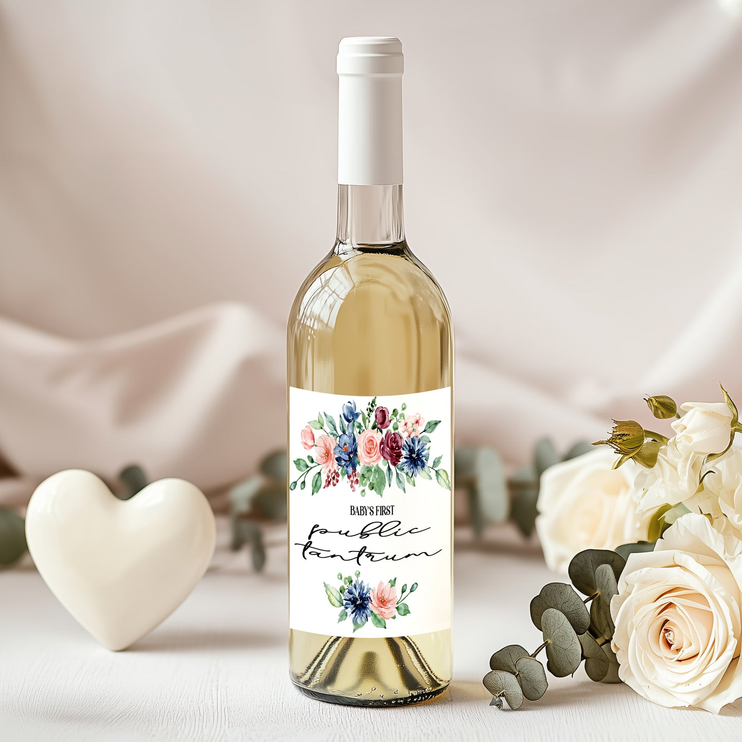 Floral Mommy Milestone Wine Bottle Label