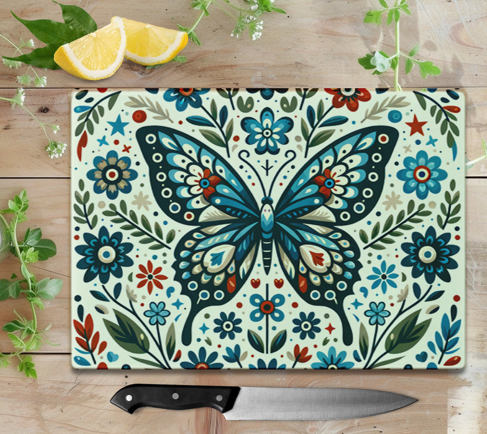 Mosaic Butterfly Glass Cutting Board