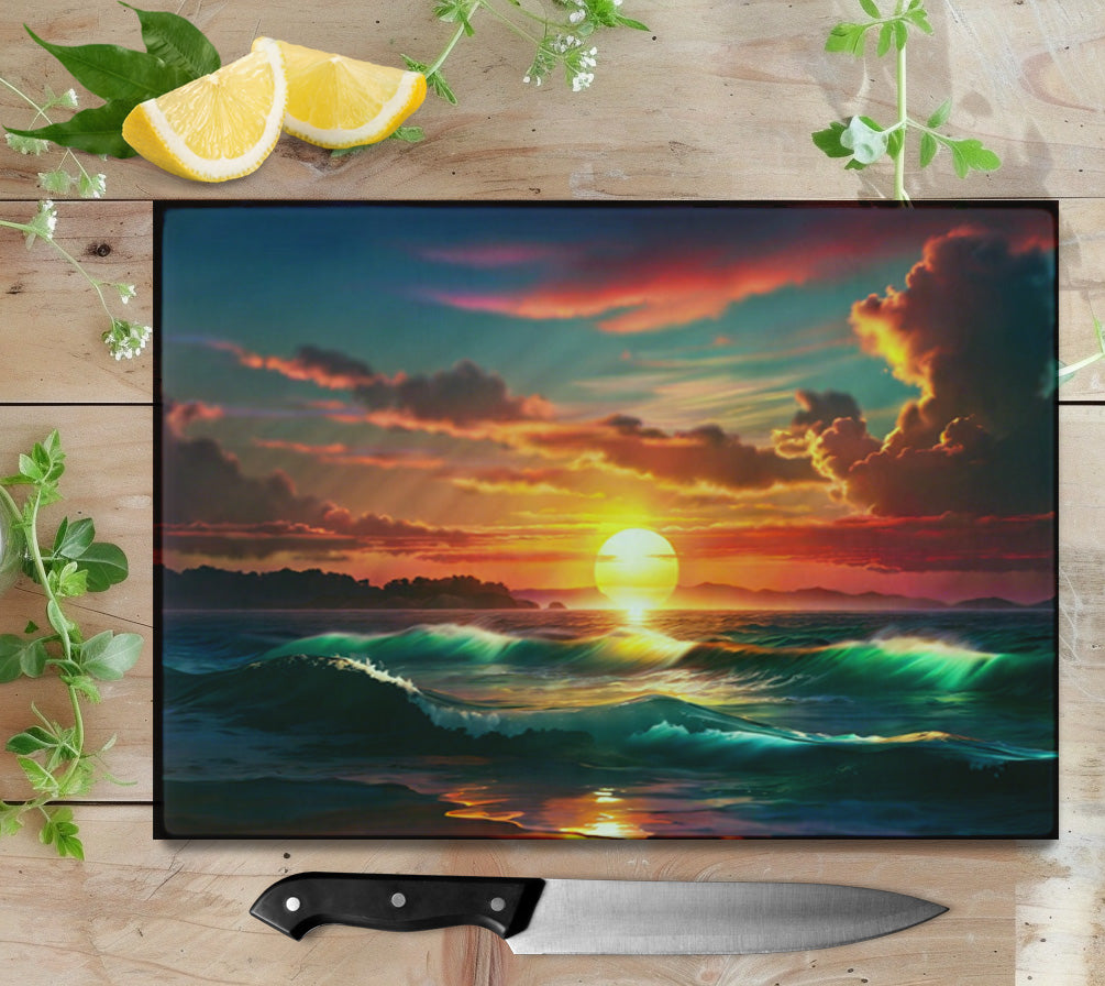 Ocean Sunset Glass Cutting Board