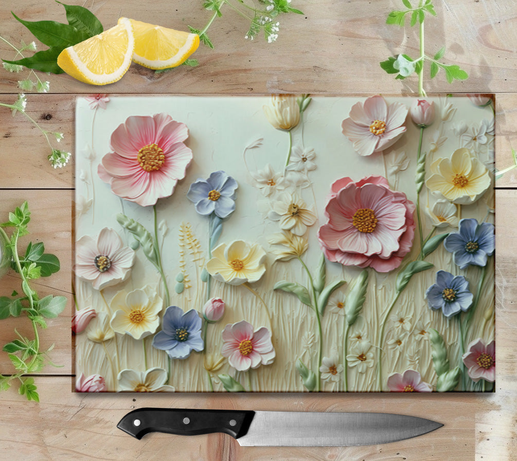 Painted Flowers Glass Cutting Board