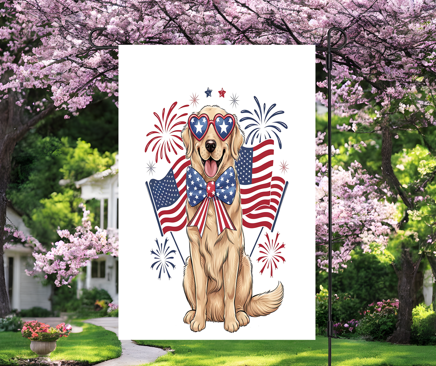 Patriotic Golden Retriever Garden Flag