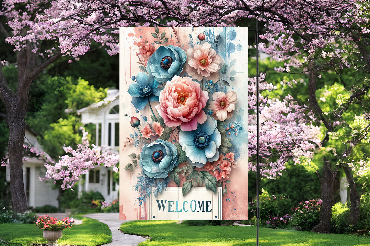 Welcome Peonies Garden Flag