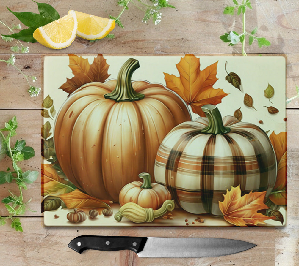 Plaid Pumpkin Glass Cutting Board