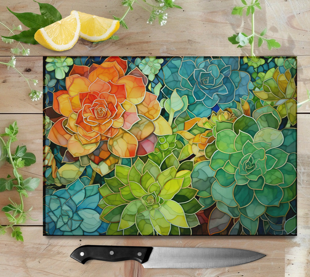 Succulents Glass Cutting Board