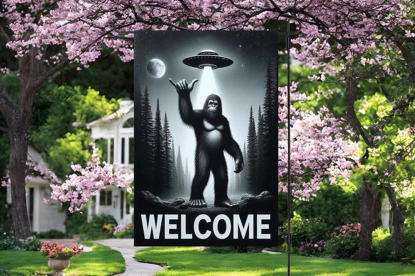 Big Foot UFO's Garden Flag