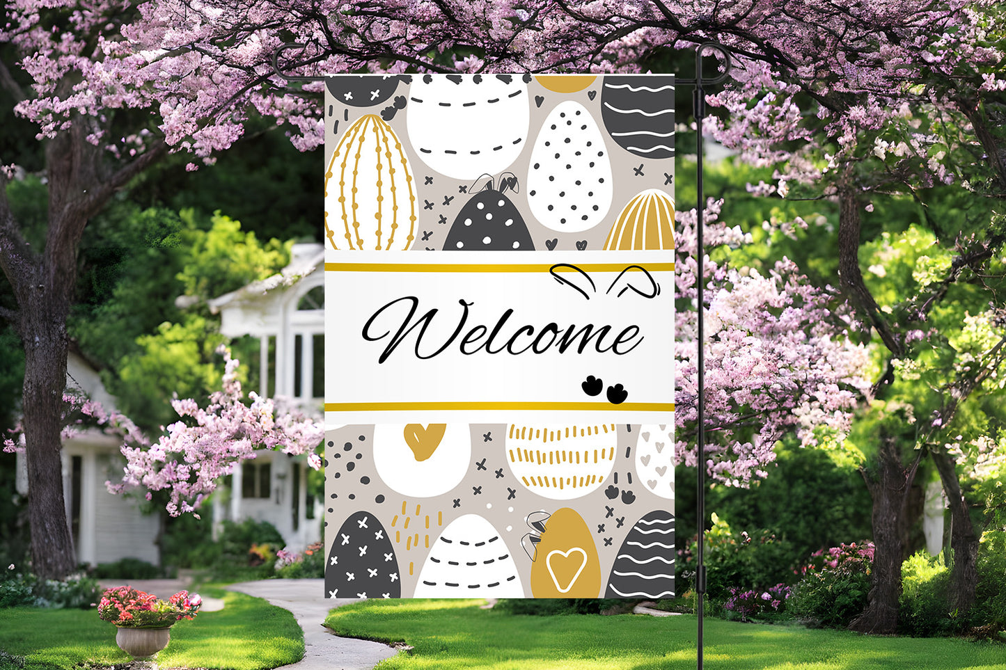 Black & Gold Easter Eggs Garden Flag