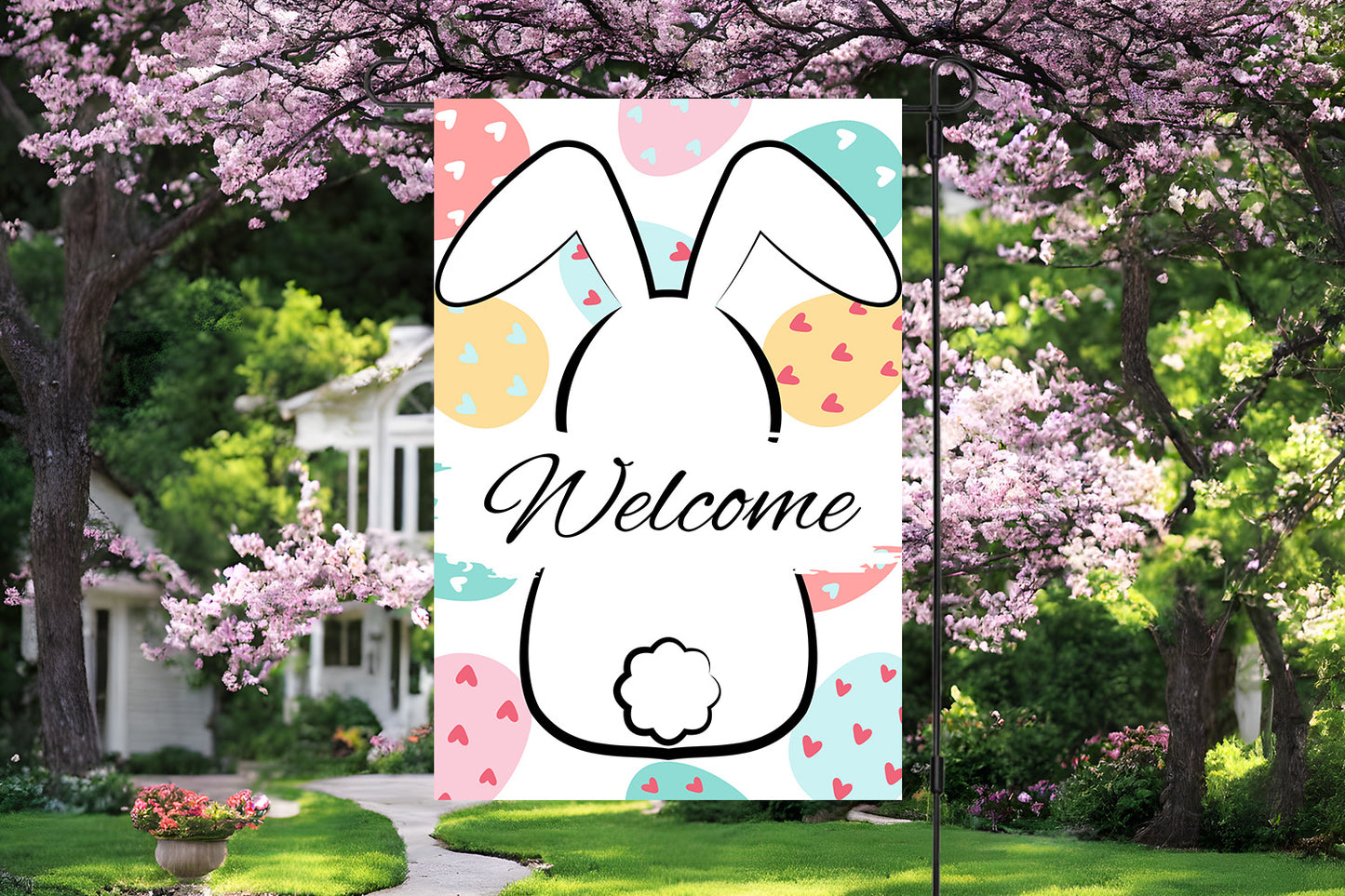 Welcome Bunny Garden Flag