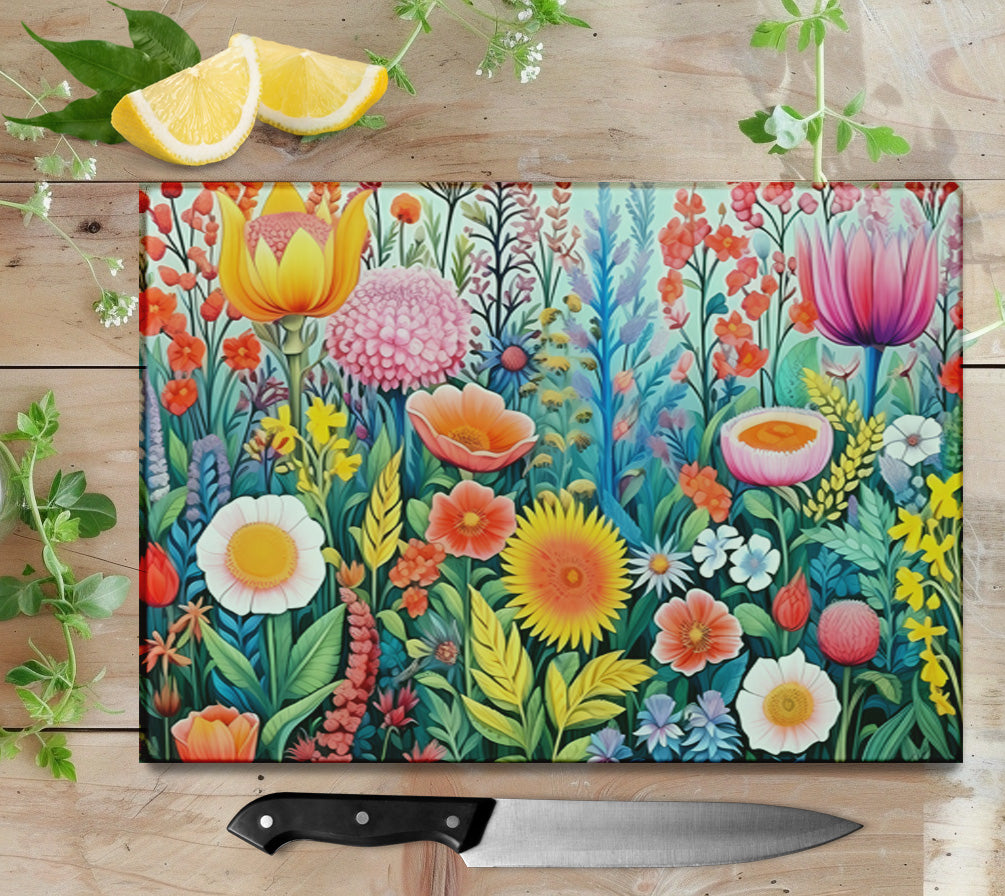 Wildflowers Glass Cutting Board
