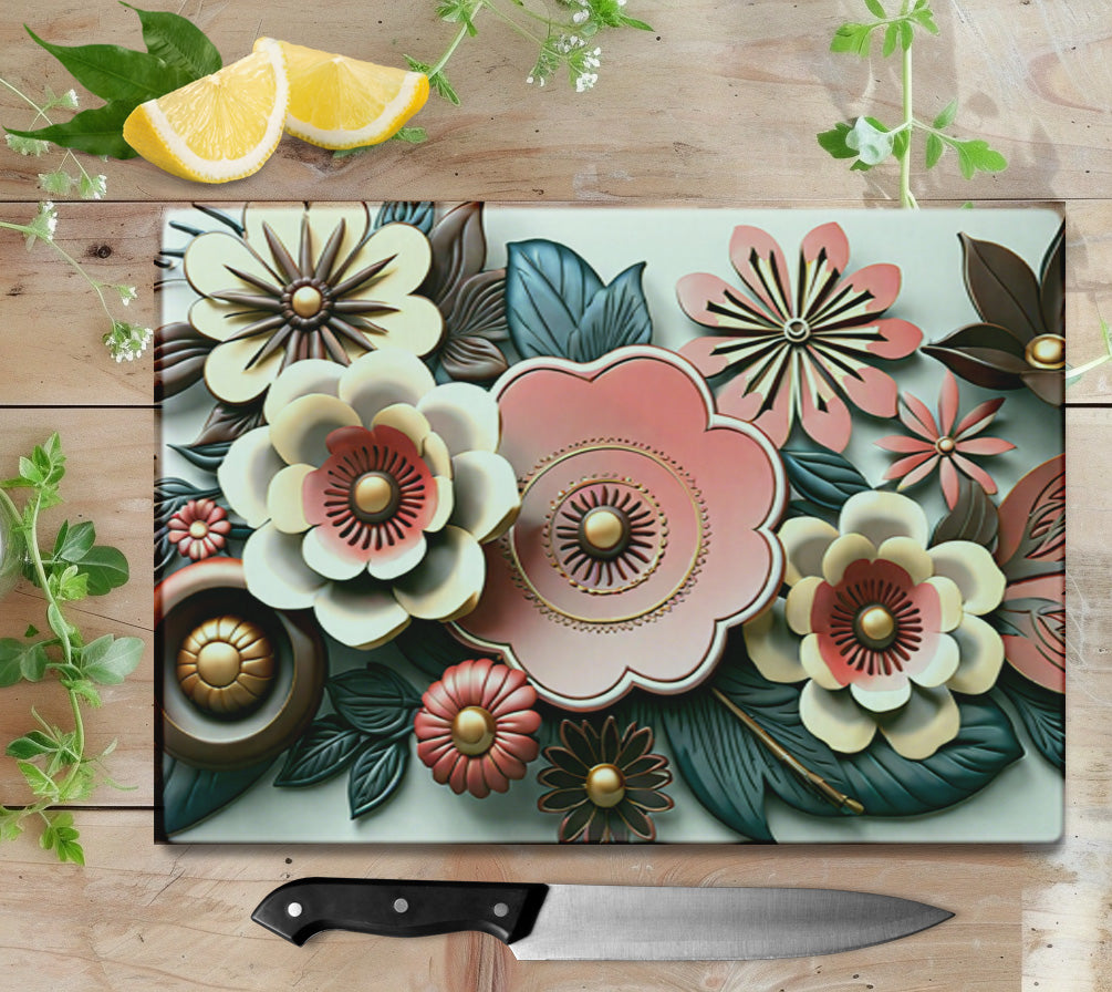 3D Floral Glass Cutting Board