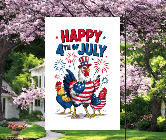 Patriotic Chickens Garden Flag