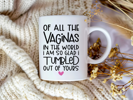 Out of All the Vaginas… I’m Glad It Was Yours – Funny Coffee Mug