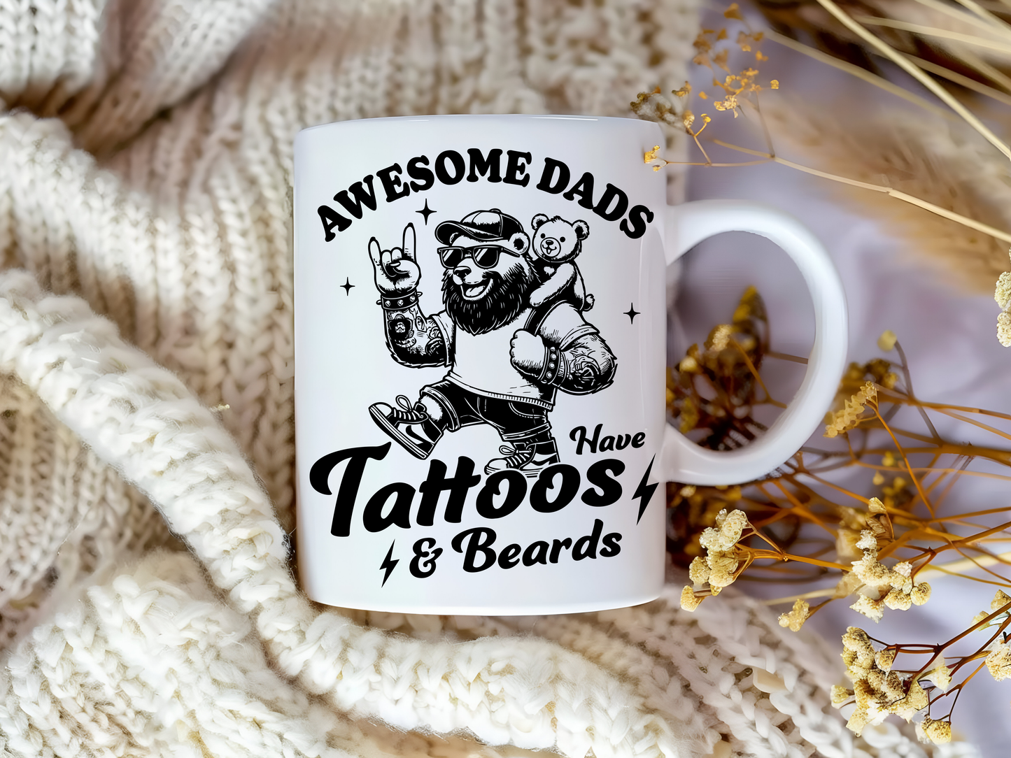 Awesome Dad – Tattoos, Beard & Bear Design Coffee Mug