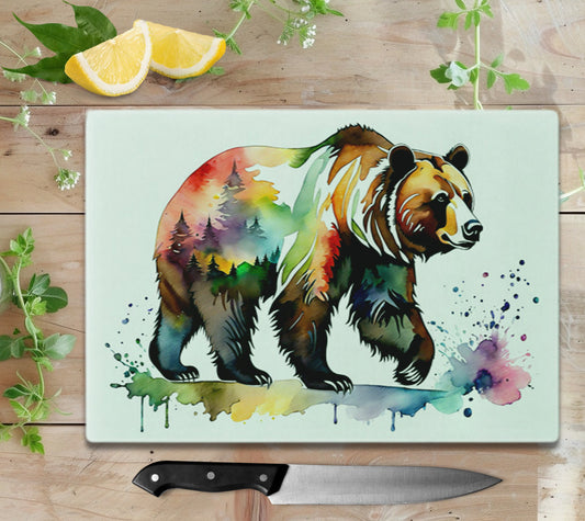 Watercolor Bear Glass Cutting Board