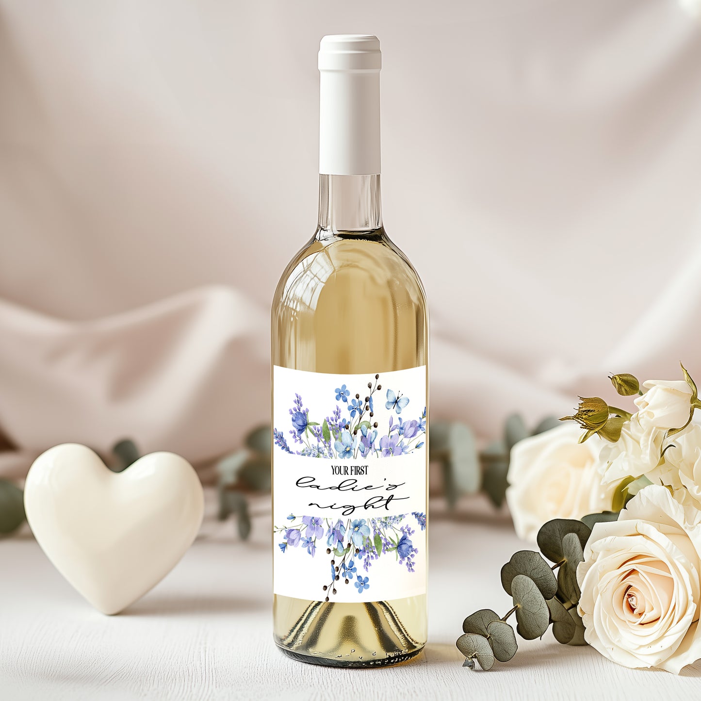 Blue Floral Mommy Milestone Wine Bottle Labels