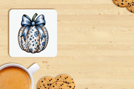 Blue Floral Pumpkin Coaster