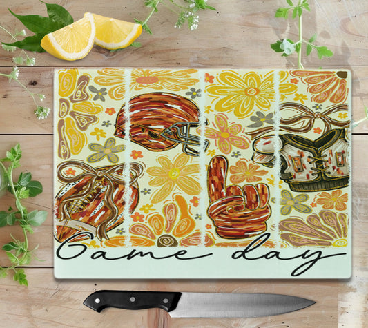 Boho Football Game Day Glass Cutting Board