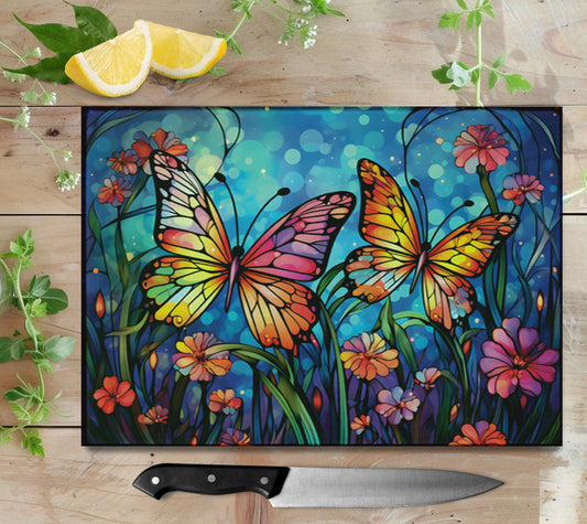 Butterflies in a Field Glass Cutting Board