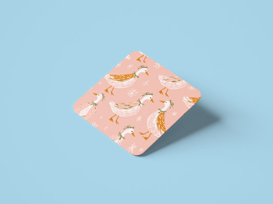 Pink Christmas Goose Ceramic Coasters