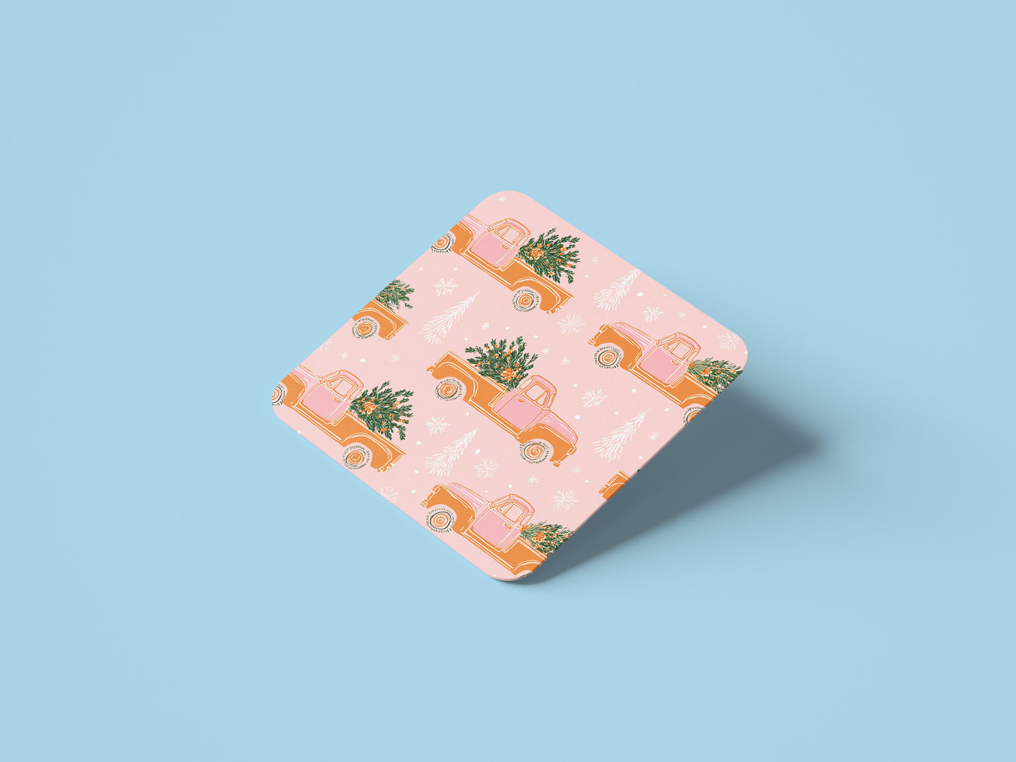 Pink Christmas Truck Ceramic Coasters