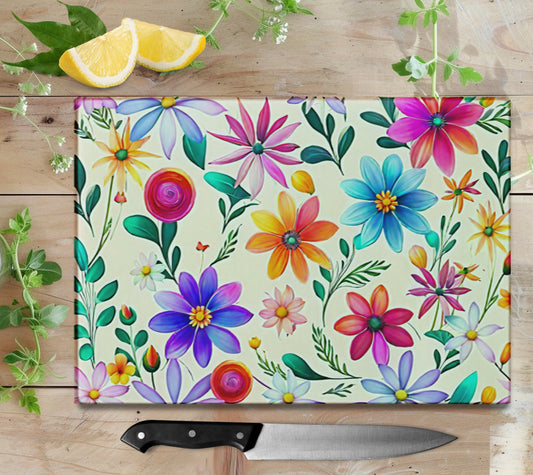 Vibrant Flowers Glass Cutting Board