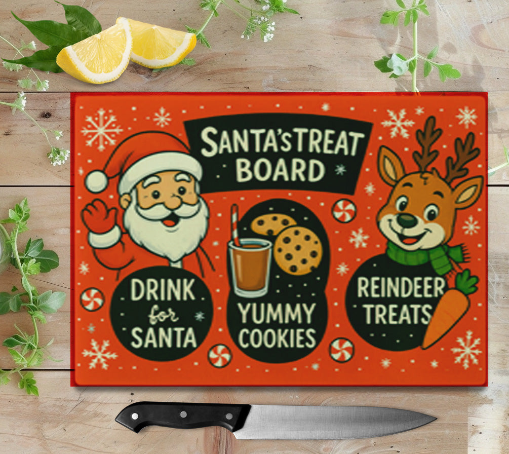 Santa Night Before Cookies and Milk Glass Cutting Board – Various Holiday Designs