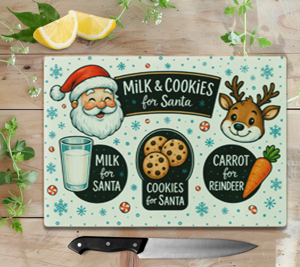 Santa Night Before Cookies and Milk Glass Cutting Board – Various Holiday Designs