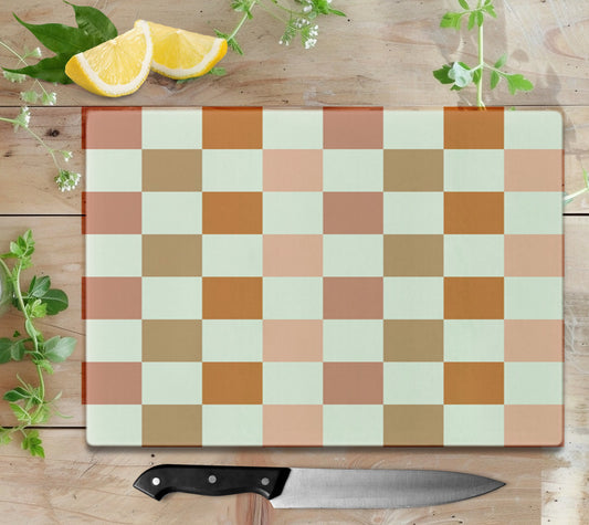 Boho Fall Checkered Glass Cutting Board