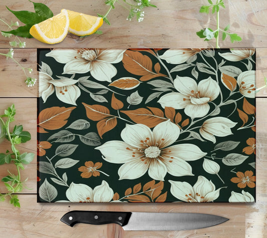 Fall Flowers Glass Cutting Board